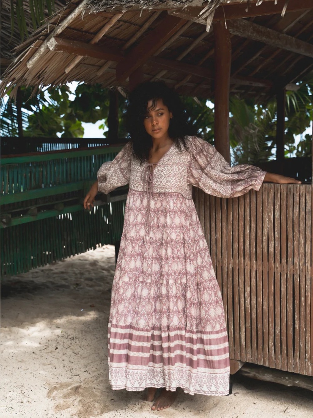 DAUGHTERS OF INDIA jasmine maxi dress lavender block print boho cotton size XL - Picture 5 of 13